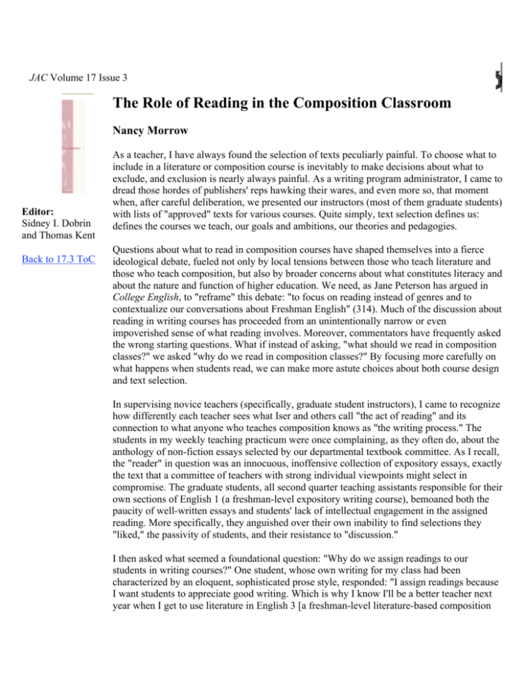 Role Of Reading In The Composition Classroom