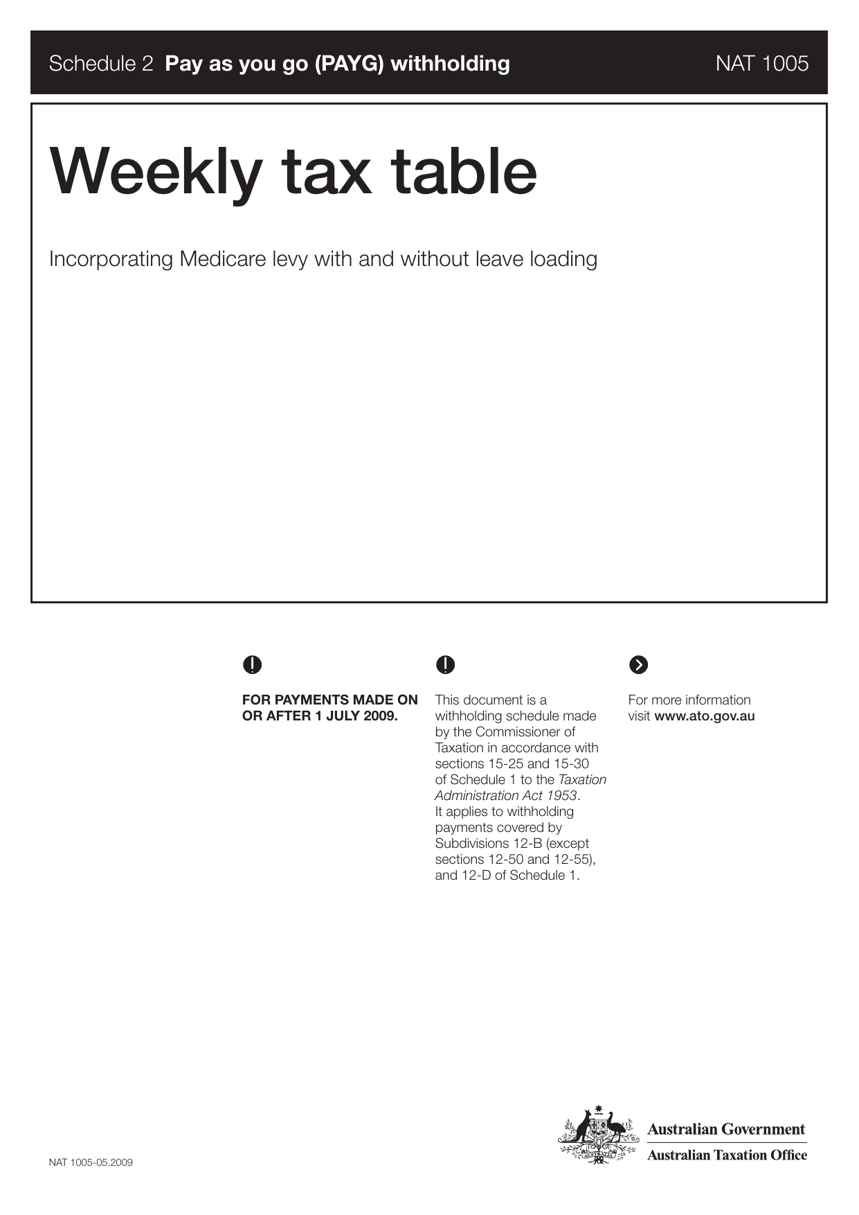 Weekly tax table Australian Taxation Office