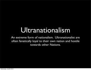 An extreme form of nationalism. Ultranationalist are