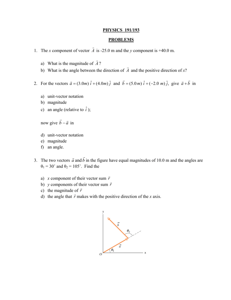 Physics 191 193 Problems 1 The X Component Of Vector A Is