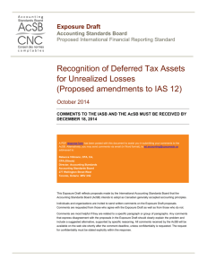 Recognition of Deferred Tax Assets for Unrealized Losses