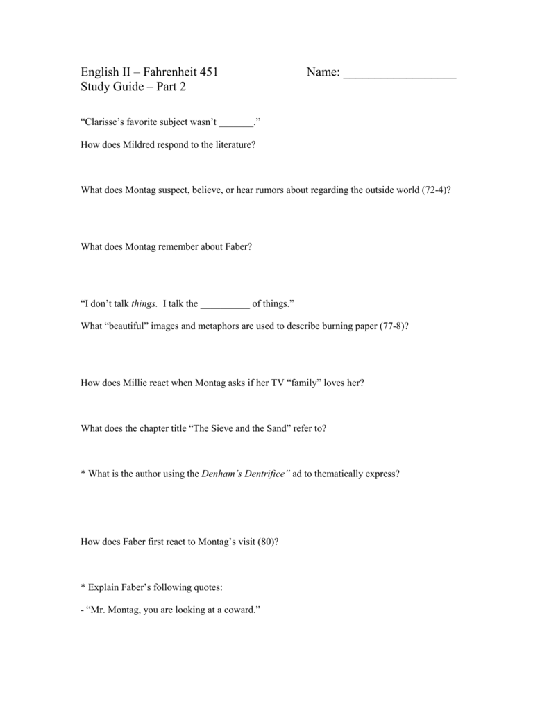 Fahrenheit 451 Study Guide Part 2 Parkway C 2 Fahrenheit 451 Study Guide Part 2 Parkway C 2