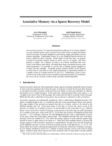 Associative Memory via a Sparse Recovery Model