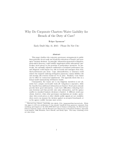 Why Do Corporate Charters Waive Liability for Breach of the Duty of