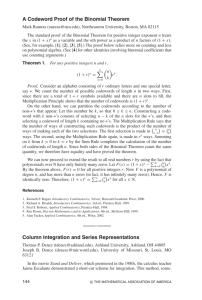 A Codeword Proof of the Binomial Theorem Column Integration and