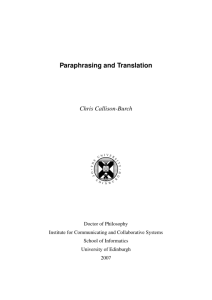 Paraphrasing and Translation - Department of Computer Science