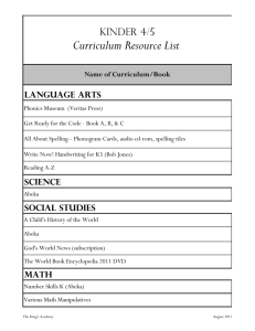 Curriculum Lists for Open House