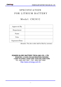 SPECIFICATION FOR LITHIUM BATTERY Model: CR2032