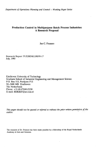 Production Control in Multipurpose Batch Process Industries: A
