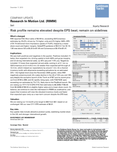Research In Motion Ltd. (RIMM) Risk profile remains elevated