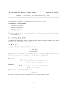 Lecture 1: Elements of Statistical Learning Theory 1 Learning from