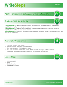 Part 1- OPINION WRITING: Response to Text – A Taste of
