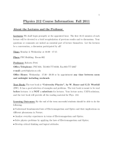 Physics 212 Course Information: Fall 2011