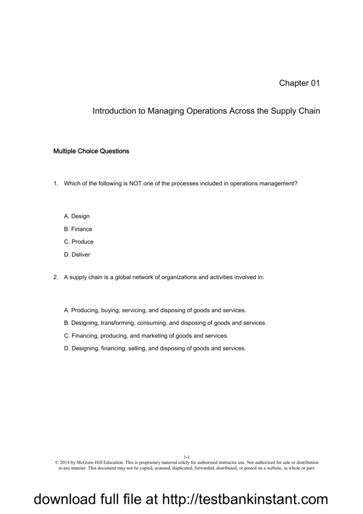 possible examination questions and answers for operations management