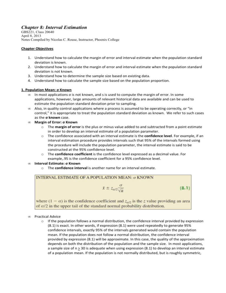 Chapter 8: Interval Estimation