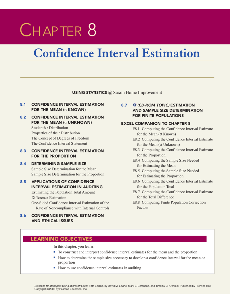 Confidence Interval Estimation Chapter 8