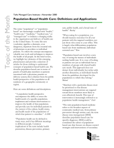 Population-Based Health Care: Definitions and Applications
