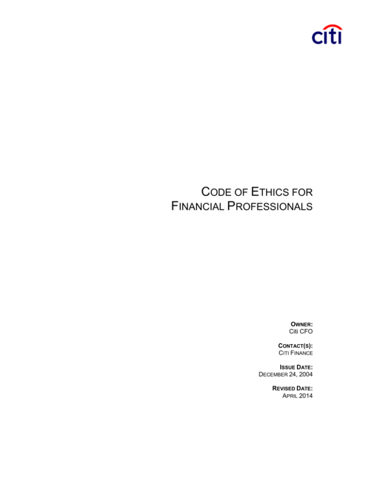 Code of Ethics for Financial Professionals