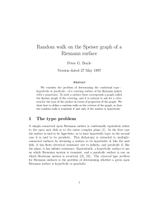 Random walk on the Speiser graph of a Riemann surface