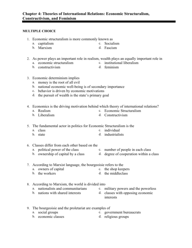 Chapter 4 Theories Of International Relations Economic