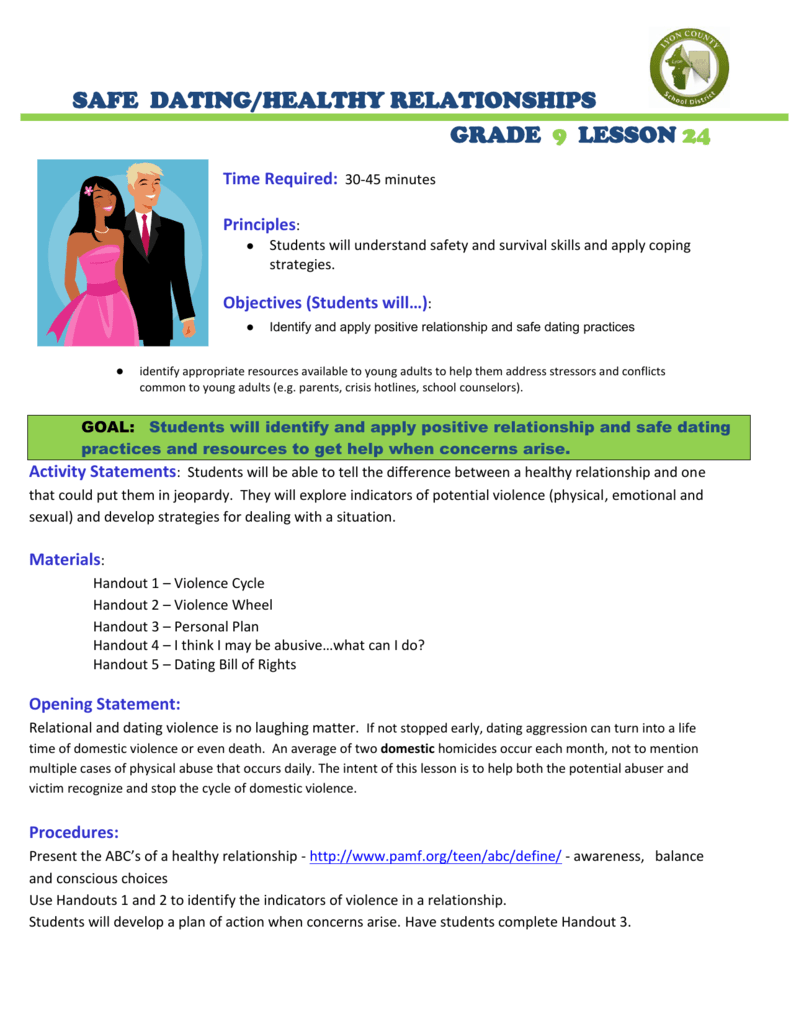 Safe Dating Healthy Relationships Grade 9 Lesson 24