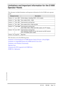 Limitations and Important Information for the E1000 Operator Panels