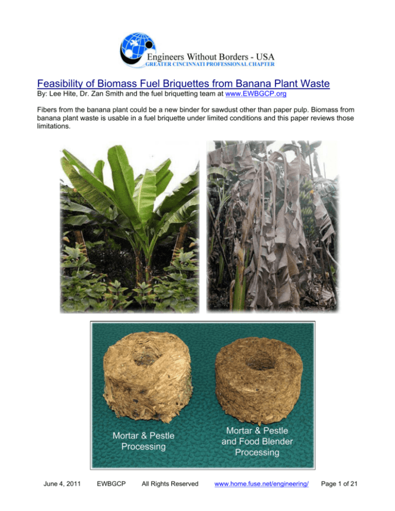 Biomass Fuel Briquettes from Banana Plant Waste