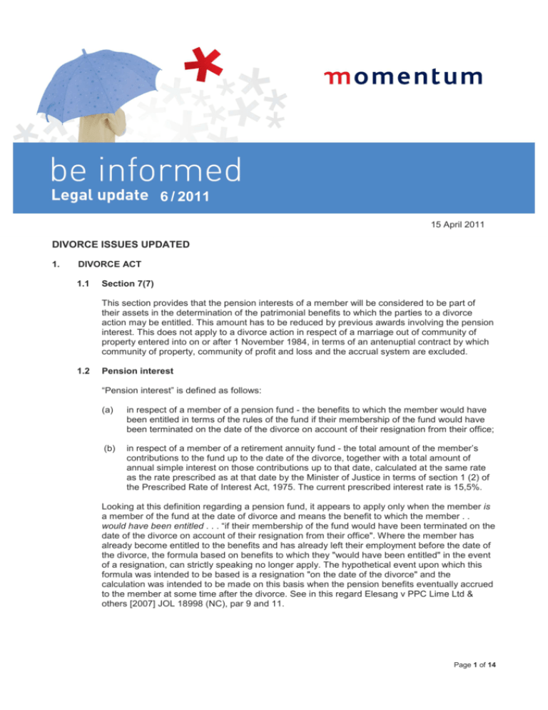 Divorce Issues Updated Momentum Funds At Work