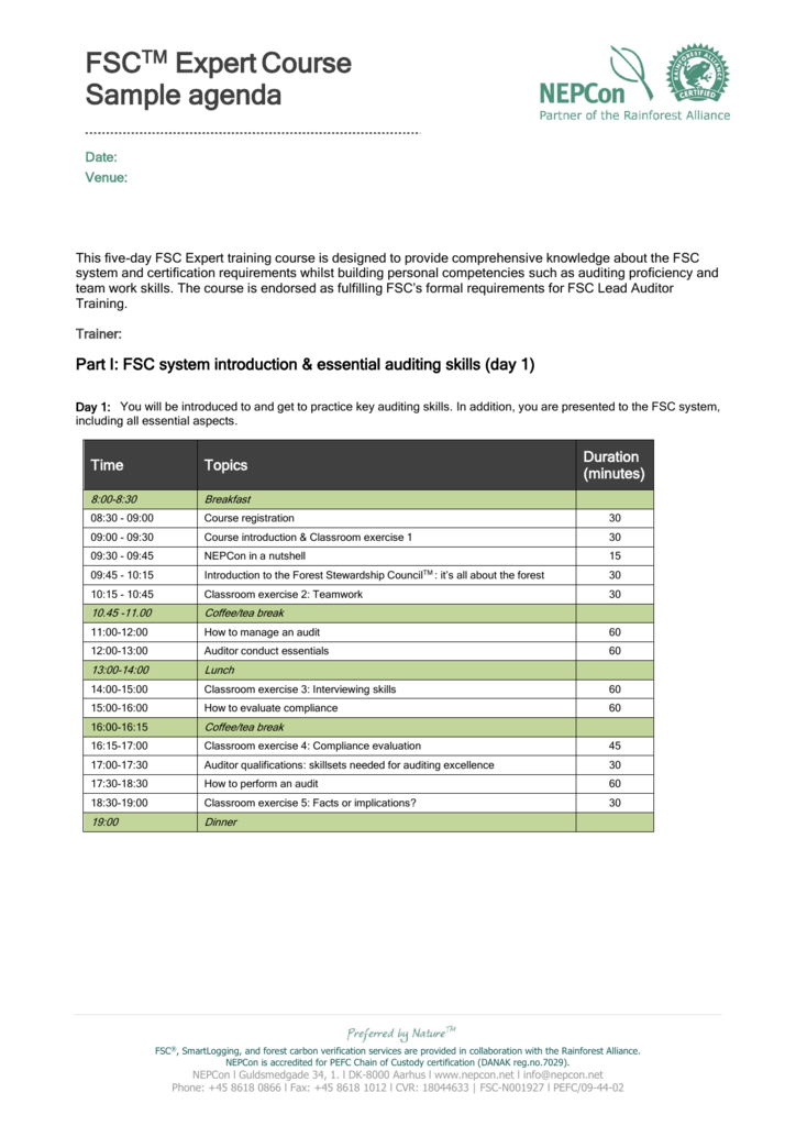 training agenda template