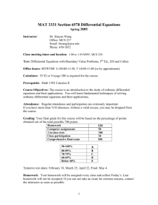 MAT 3331 Section 6578 Differential Equations