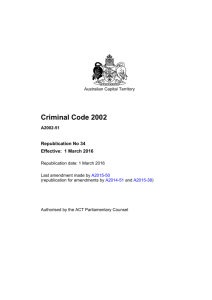 Criminal Code 2002 - ACT Legislation Register