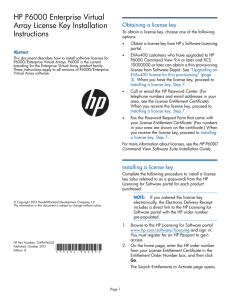 HP P6000 Enterprise Virtual Array License Key Installation Instructions