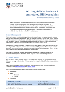 Article Reviews & Annotated Bibliographies