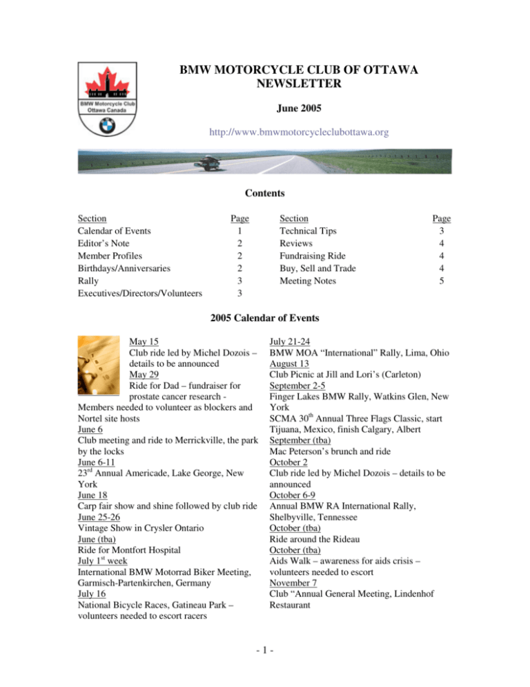 BMW MOTORCYCLE CLUB OF OTTAWA NEWSLETTER