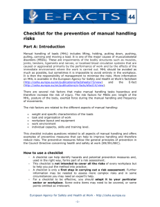 E-fact 44: Checklist for the prevention of manual handling risks