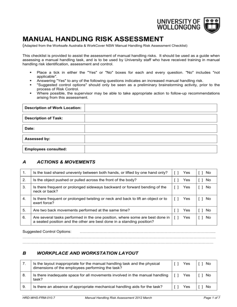 manual tasks risk assessment tool mantra