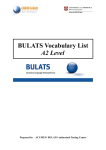 BULATS Vocabulary List A2 Level