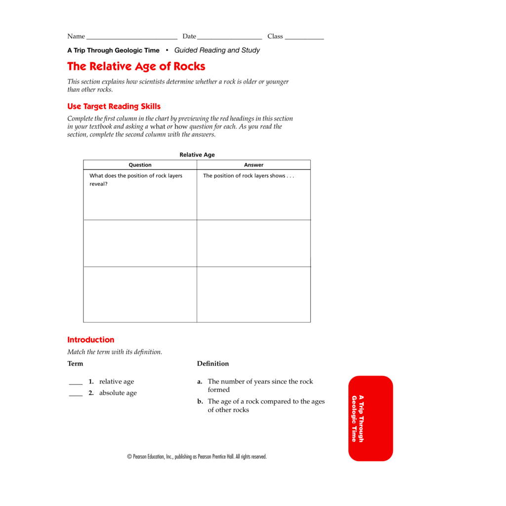 Worksheet of relative age rocks Relative Ages