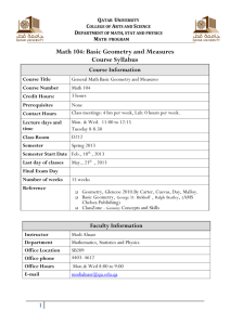 Math 104: Basic Geometry and Measures Course Syllabus