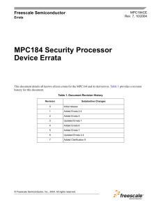 MPC184 Security Processor Device Errata