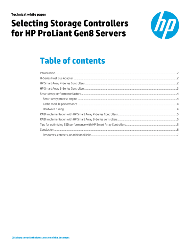 Selecting Storage Controllers for HP ProLiant Gen8 Servers