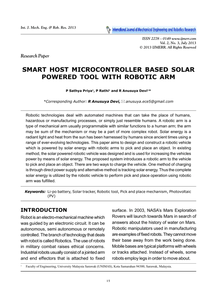 Smart Host Microcontroller Based Solar Powered Tool With