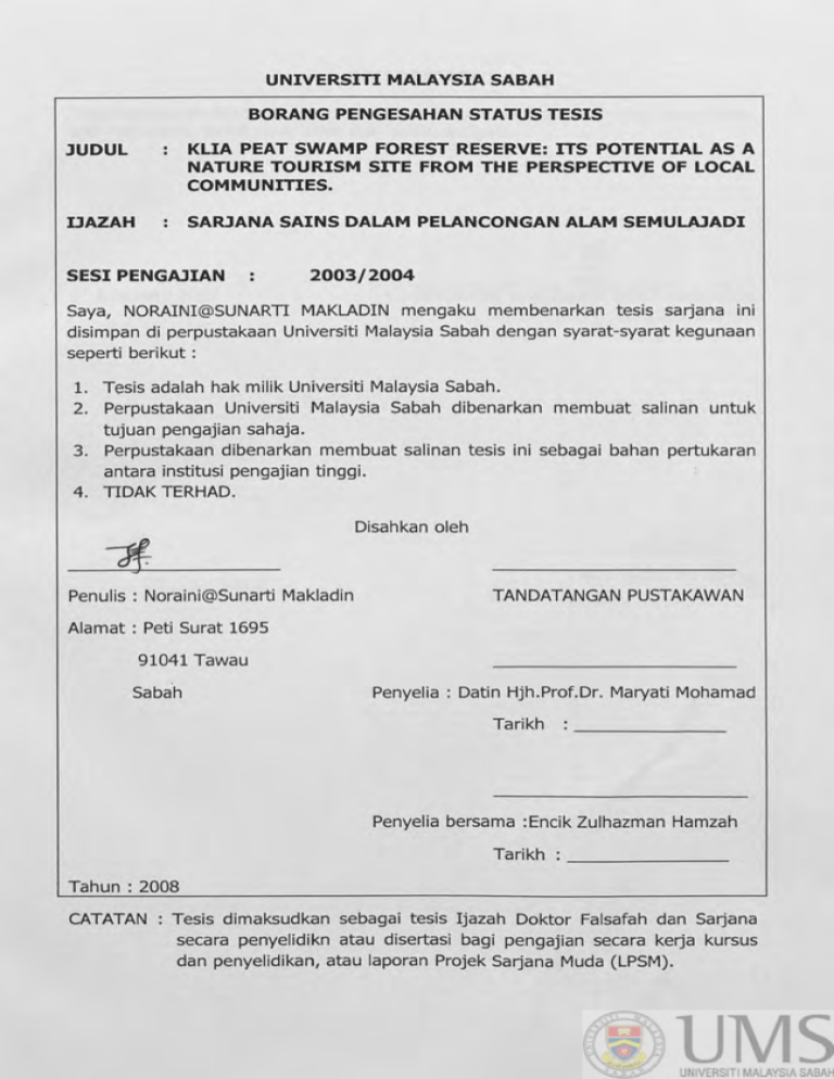 Universiti Malaysia Sabah Borang Pengesahan Status