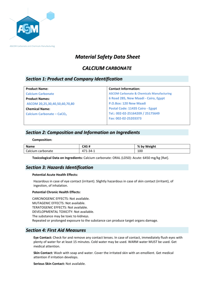 Calcium Carbonate Msds