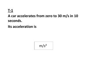 T‐1 A car accelerates from zero to 30 m/s in 10 seconds. Its