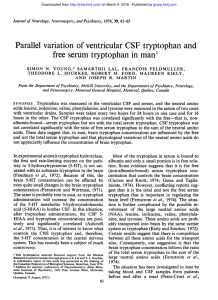 Parallel variation of ventricular CSF tryptophan and