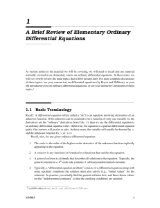 A Brief Review of Elementary Ordinary Differential Equations