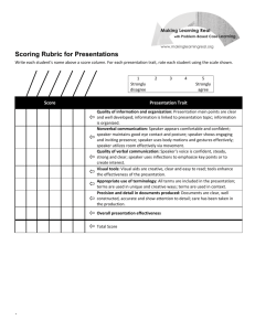 Scoring Rubric for Presentations - Problem Based Learning & Case
