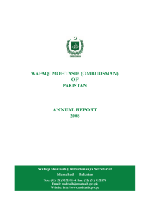 wafaqi mohtasib (ombudsman) of pakistan annual report 2008