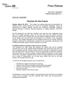 2010-2011 Budget: Choices for the Future